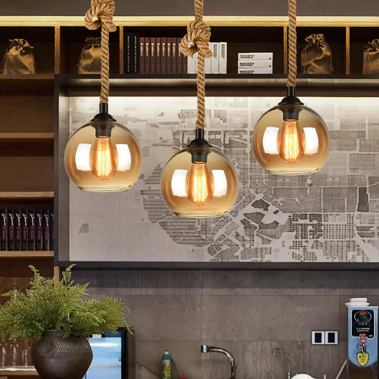 HempCraft | Rustic Elegant Glass Globe Kitchen Pendant Lighting 7