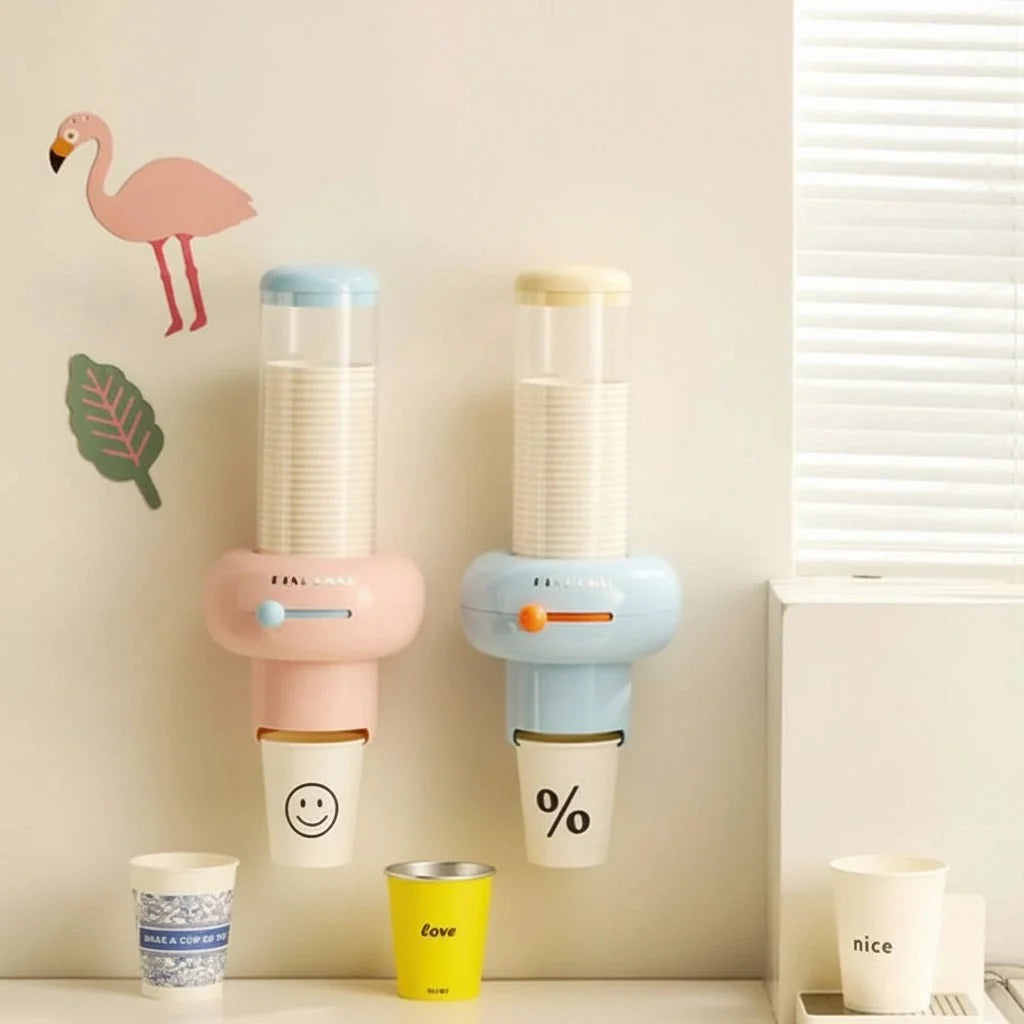 Wall Mounted Paper Cup Holder, Cup Dispenser with 25 Paper Cups, Kitchen Storage with No Drill Mounting_01