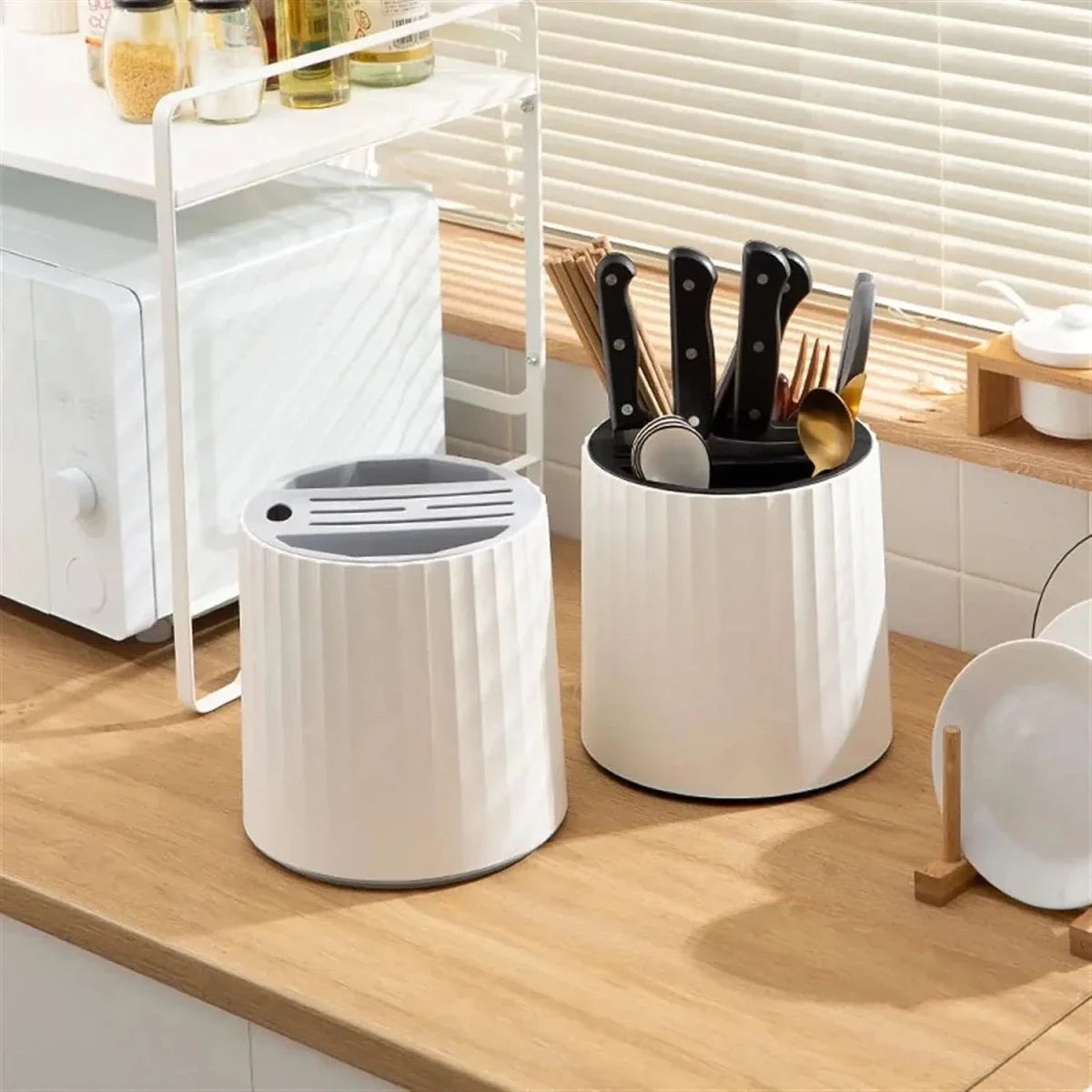 Rotating Kitchen Utensil Holder, Knife and Cutlery Holder for Worktop