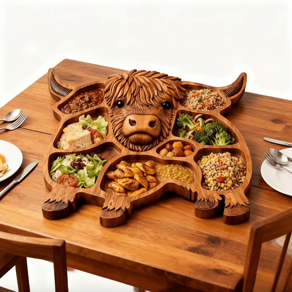 Charcuterie Board with Cow Motif, Wooden Cheese Board for Sausage and Snacks – image 4
