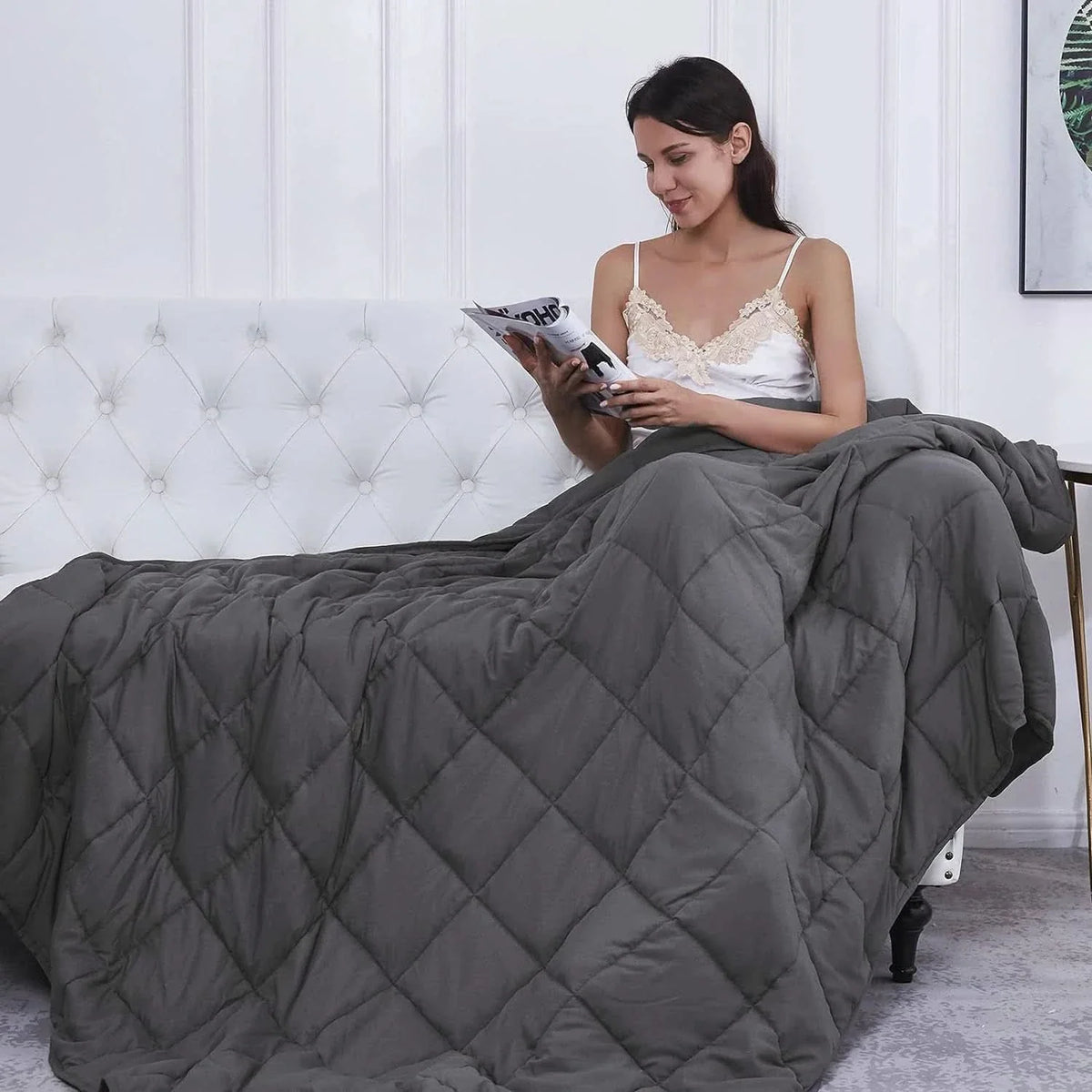 Weighted Blanket with Glass Beads, Breathable Cotton Weighted Blanket for Summer and Winter – image 5