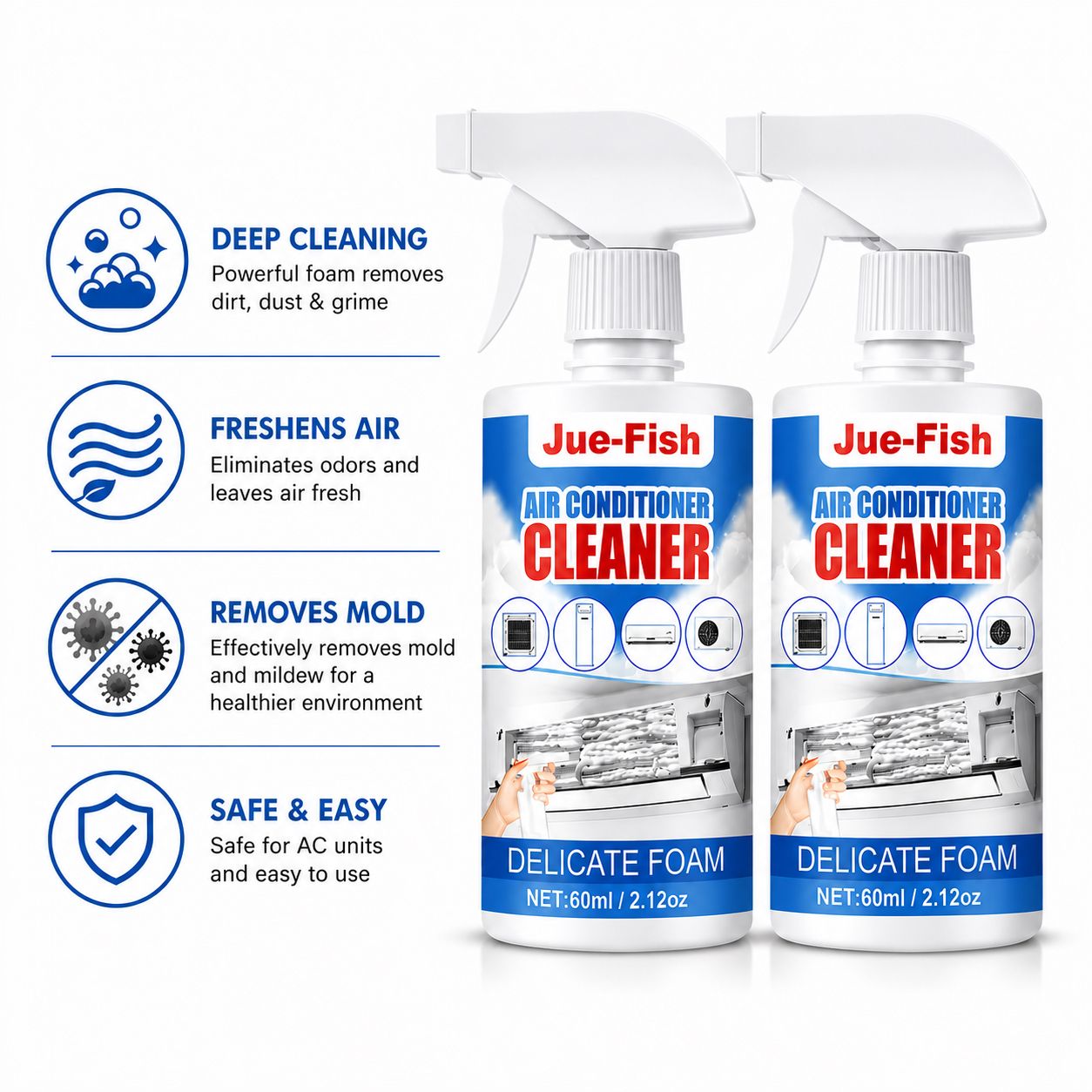 Home Cooling Solutions | Air Conditioner Foam Cleaner Spray with Easy Application | 2-Bottle Set for Efficient Maintenance