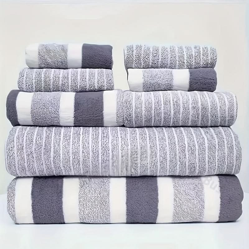 Bath Towel Set of 8, Quick Dry Striped Microfibre Towels with 2 Hand Towels and 4 Face Cloths_11