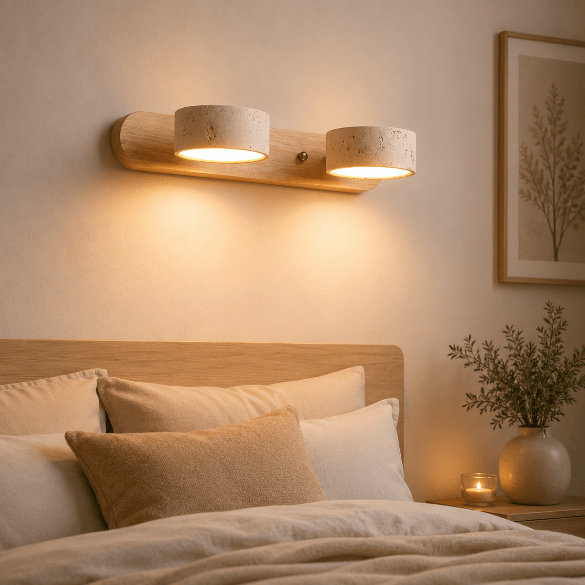 Living Room Wall Light, LED Wall Light in Walnut Wood, Modern Indoor Wall Lamp for Bedroom and Hallway