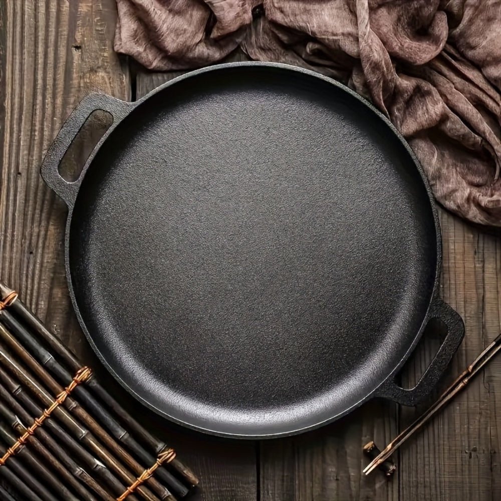 Cast Iron Pan with Double Handles, Round Cast Iron Skillet for Grilling and Frying, Griddle Pan for Hob and Oven_01