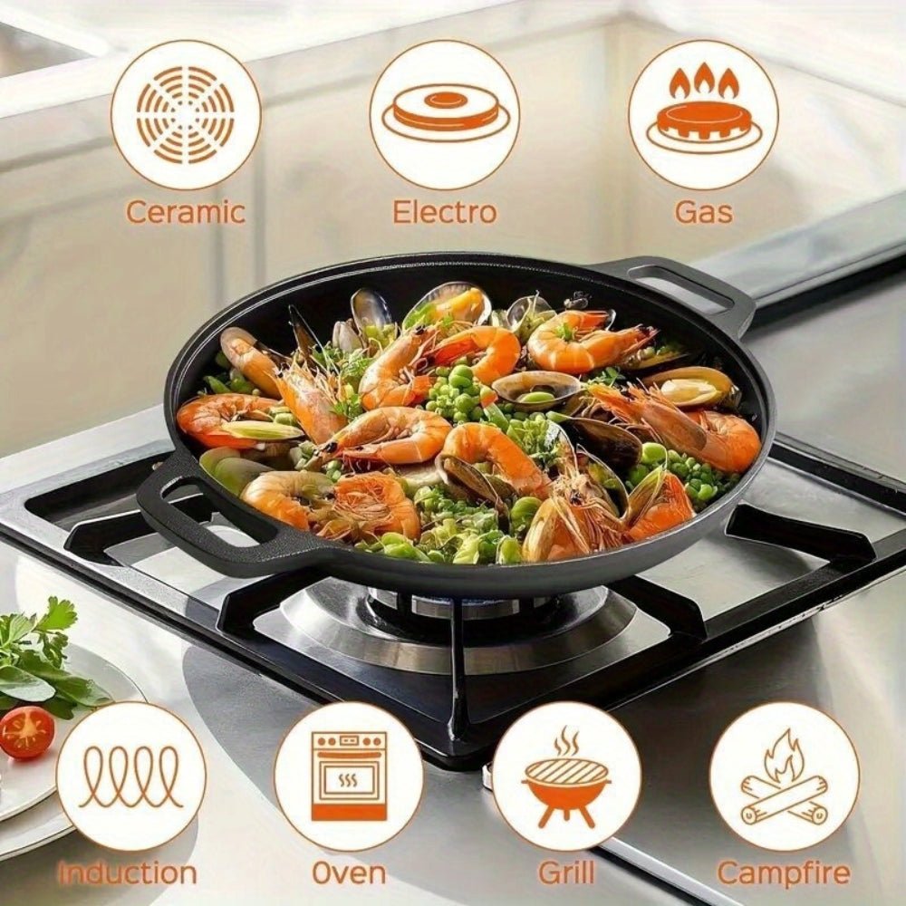 Cast Iron Pan with Double Handles, Round Cast Iron Skillet for Grilling and Frying, Griddle Pan for Hob and Oven_05