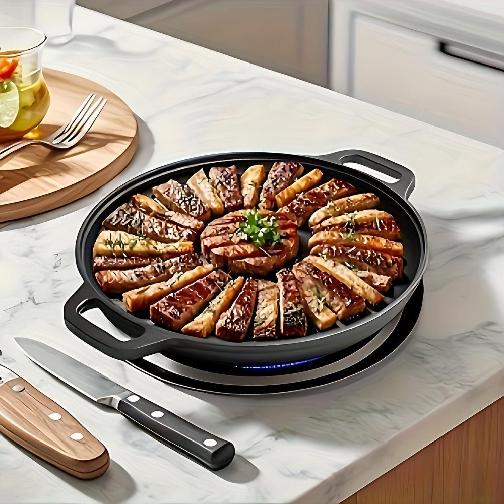 Cast Iron Pan with Double Handles, Round Cast Iron Skillet for Grilling and Frying, Griddle Pan for Hob and Oven_06