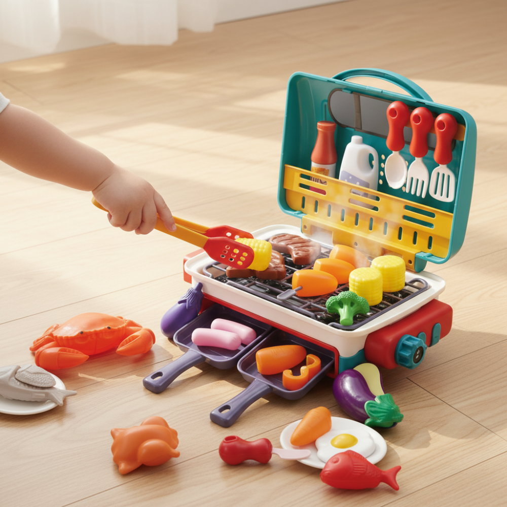 Imaginative Play | Kids BBQ Grill Set with Color Changing Food & Smoke Effect | Safe Role-Play for Young Grillers