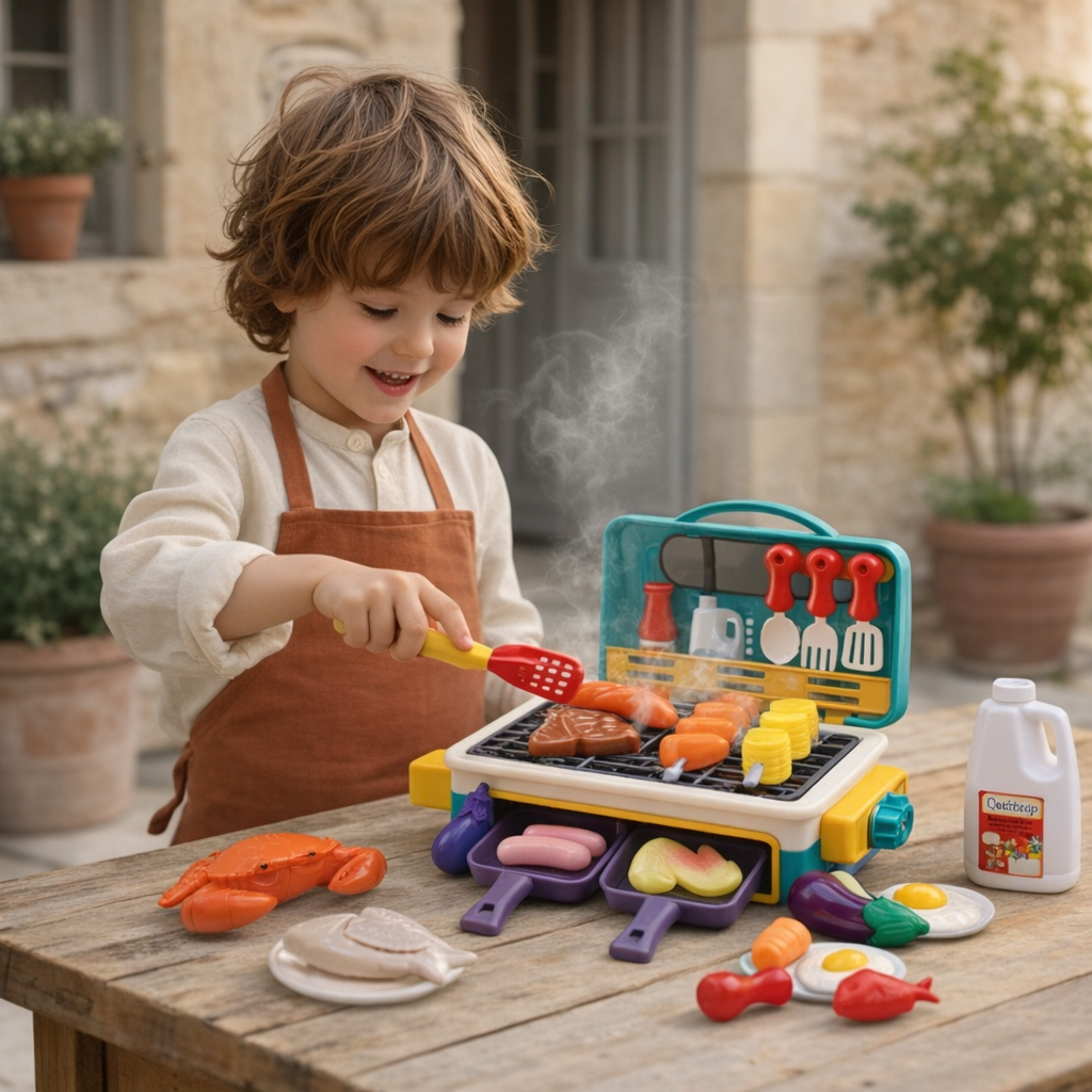 Imaginative Play | Kids BBQ Grill Set with Color Changing Food & Smoke Effect | Safe Role-Play for Young Grillers
