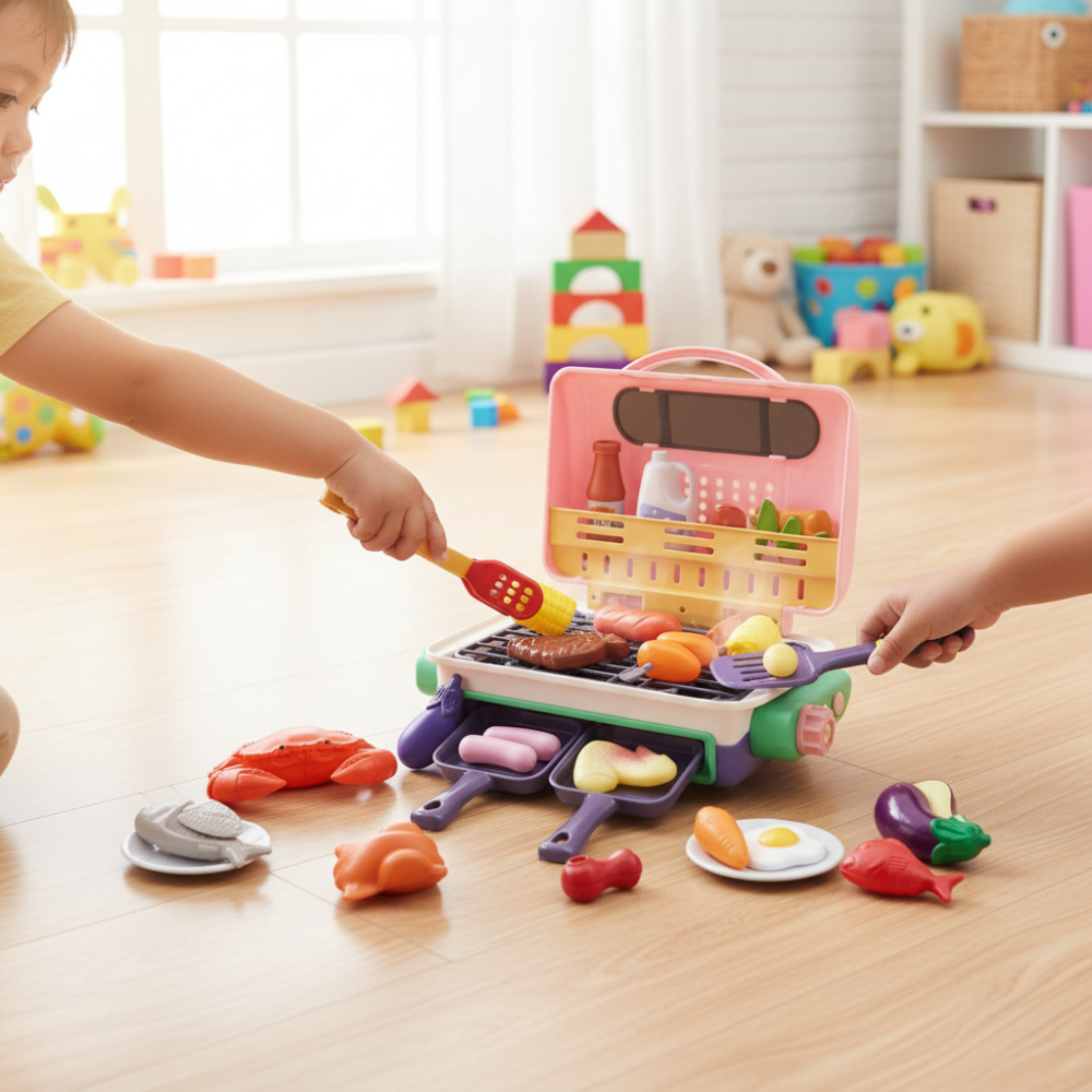 Imaginative Play | Kids BBQ Grill Set with Color Changing Food & Smoke Effect | Safe Role-Play for Young Grillers 3