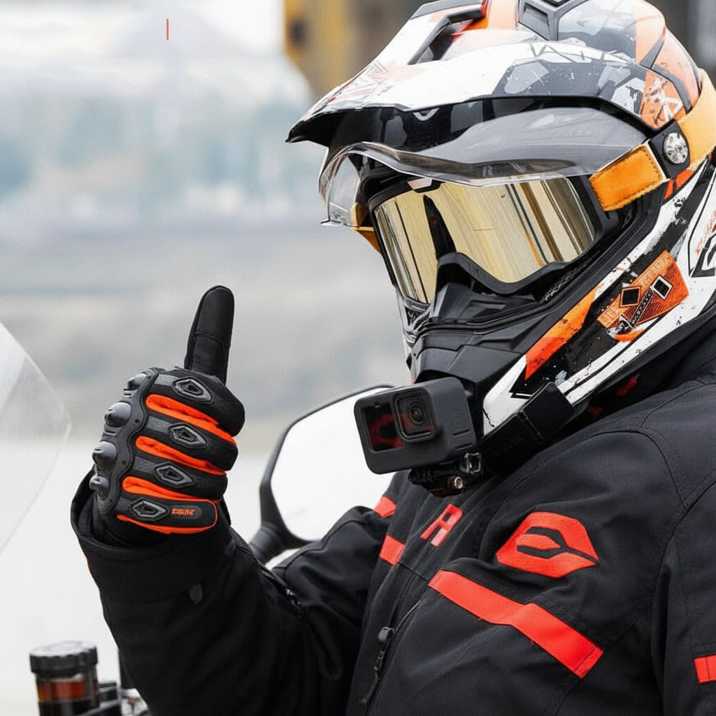 Waterproof Gloves for Motorbike, Winter Motorcycle Gloves with Carbon Fibre Protection, Touchscreen Thermal Gloves