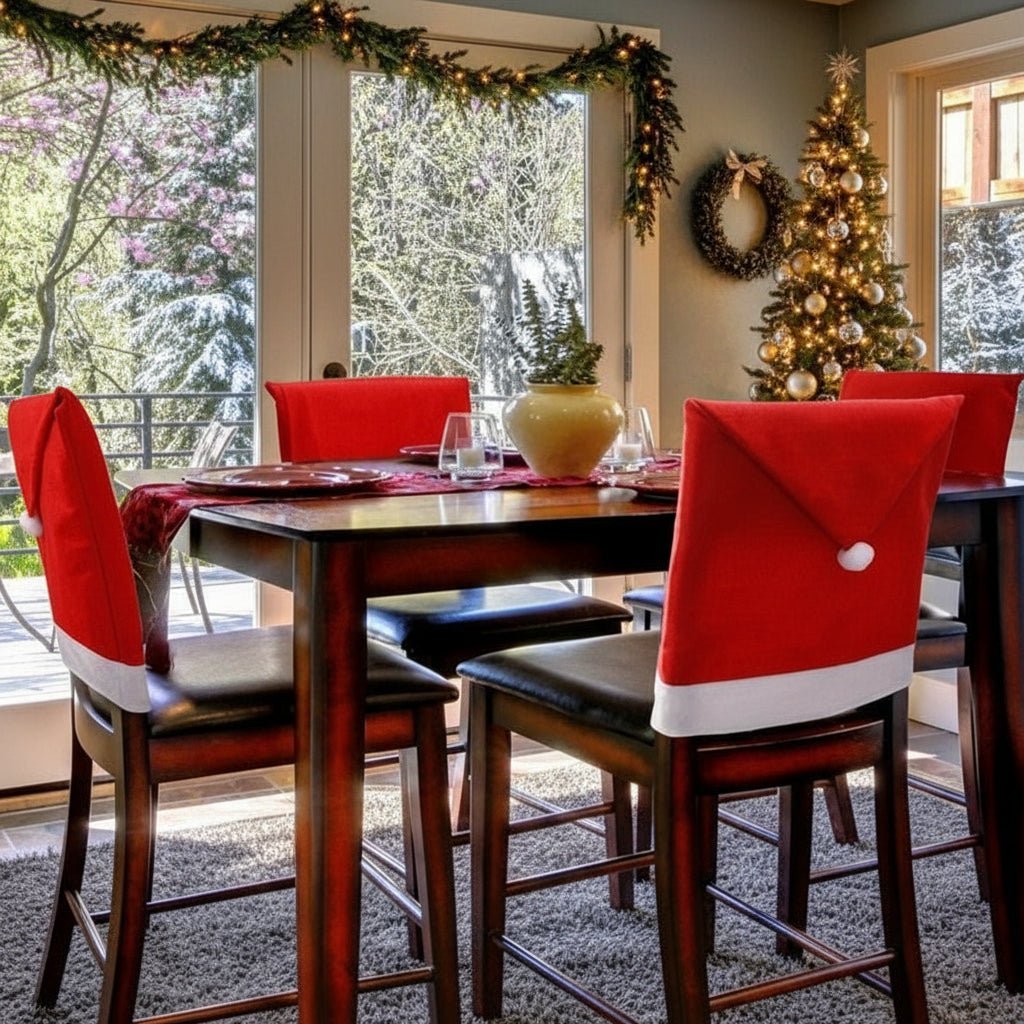 Christmas Chair Covers Set of 2, Santa Hat Dining Chair Covers, Festive Table Decorations, Christmas Decor