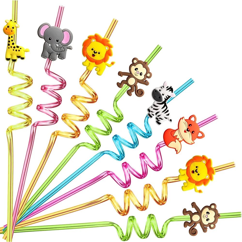 Reusable Plastic Straws with Cleaning Brush, Animal Drinking Straws 8 Pack