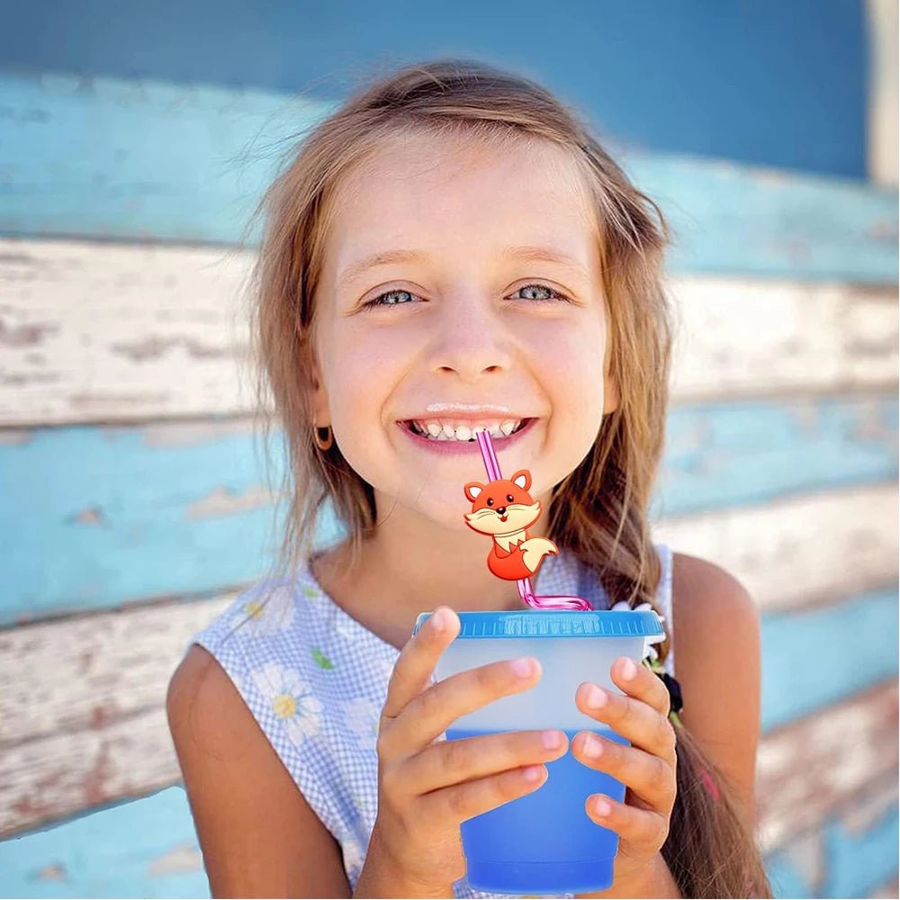 Reusable Plastic Straws with Cleaning Brush, Birthday Party Supplies for Kids