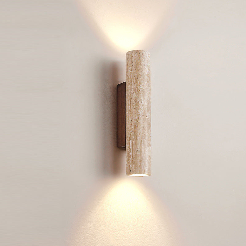 Japandi Collection | LED Wall Sconce Lighting with Beige Travertine & Wood Base | Modern Minimalist Design for Soft Ambient Illumination 4