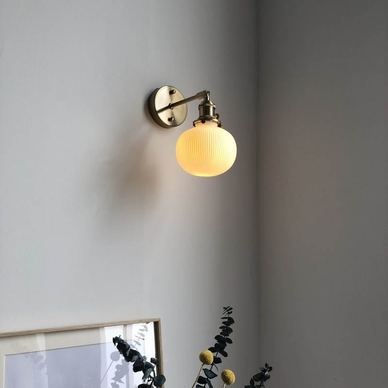 Juno Wall Sconce | Brass and Pleated Glass Design, Adjustable Height 5