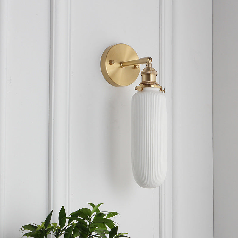 Juno Wall Sconce | Brass and Pleated Glass Design, Adjustable Height 6