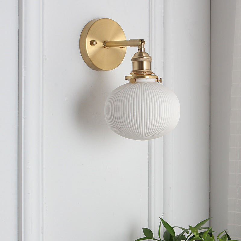 Juno Wall Sconce | Brass and Pleated Glass Design, Adjustable Height 7
