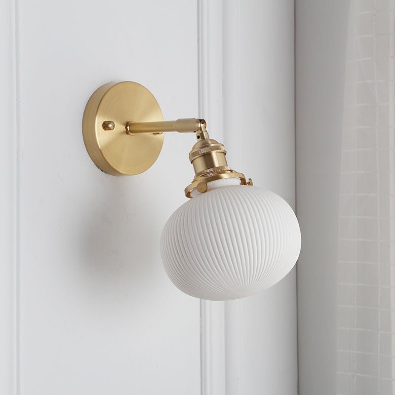 Juno Wall Sconce | Brass and Pleated Glass Design, Adjustable Height 8