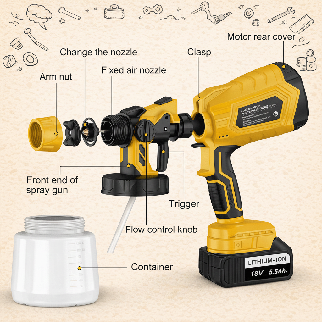 Paint Sprayer for Fences, Cordless Paint Spray Gun, Wall Paint Sprayer with Adjustable Spray Pattern for Furniture_06