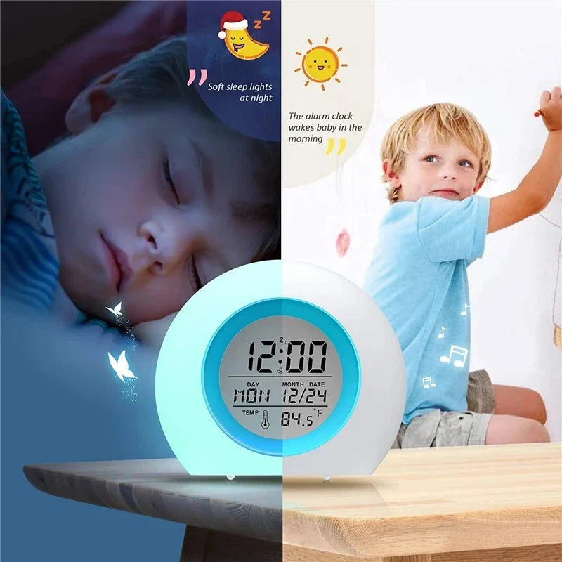 Childrens Alarm Clock with Night Light, Digital Alarm Clock with Snooze and Temperature, Kids Alarm Clock with 8 Sounds_03