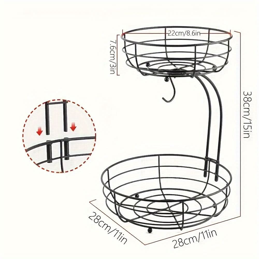 2 Tier Fruit Basket with Banana Holder, Fruit Bowl for Kitchen Storage – image 5