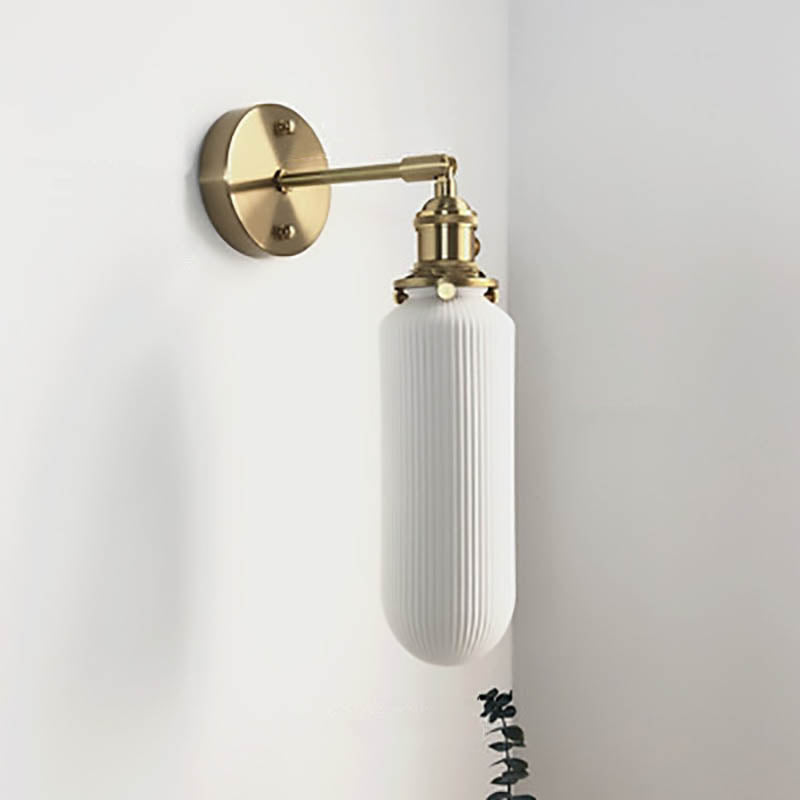 KiyoshiLight | Elegant Brass Pleated Glass Bathroom Wall Light 9