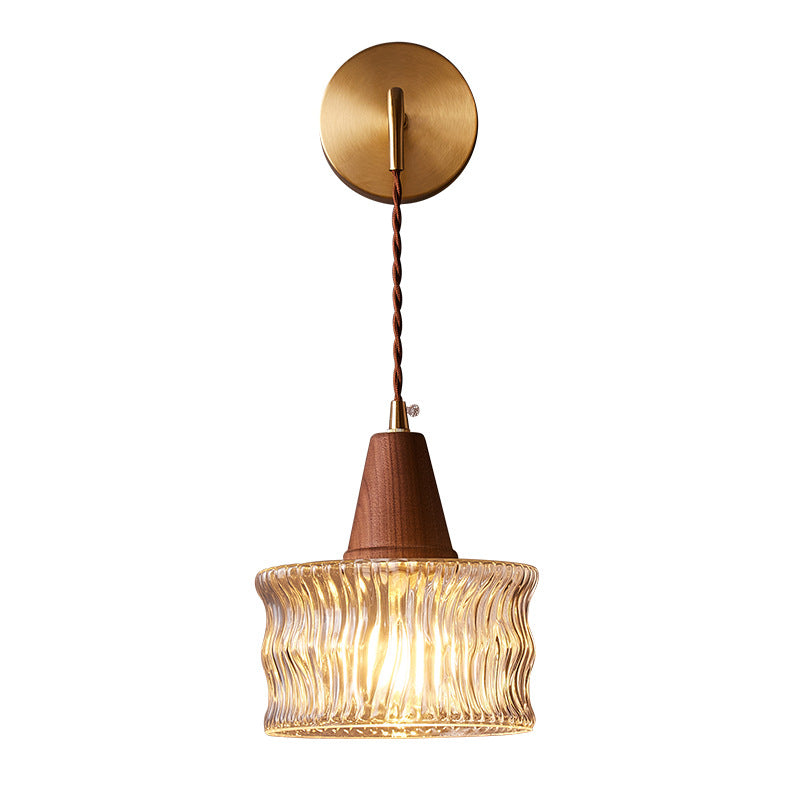 KiyoshiLight | Modern Elegant Glass Cone Wall Sconce Lamp with Walnut Accent
