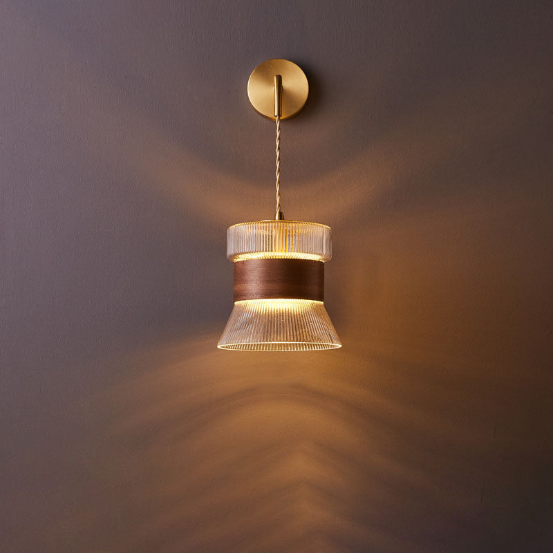 KiyoshiLight | Modern Elegant Glass Cone Wall Sconce Lamp with Walnut Accent 10
