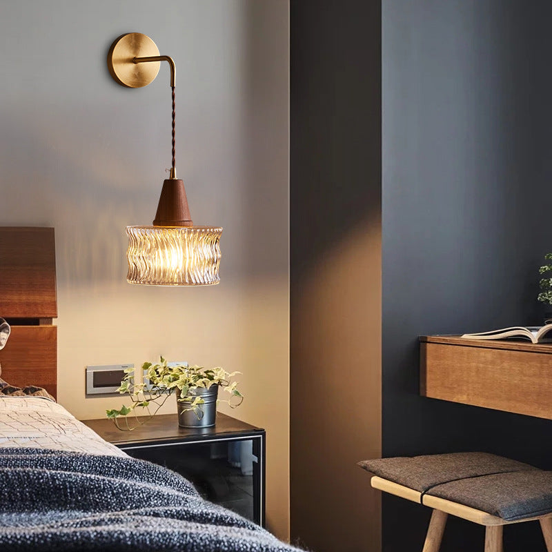 KiyoshiLight | Modern Elegant Glass Cone Wall Sconce Lamp with Walnut Accent 2