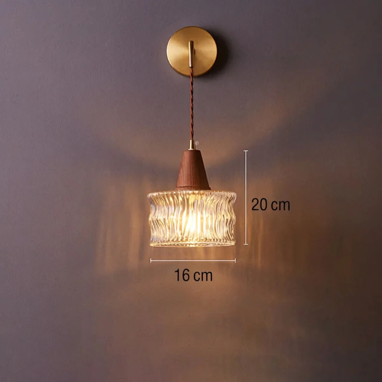 KiyoshiLight | Modern Elegant Glass Cone Wall Sconce Lamp with Walnut Accent 3