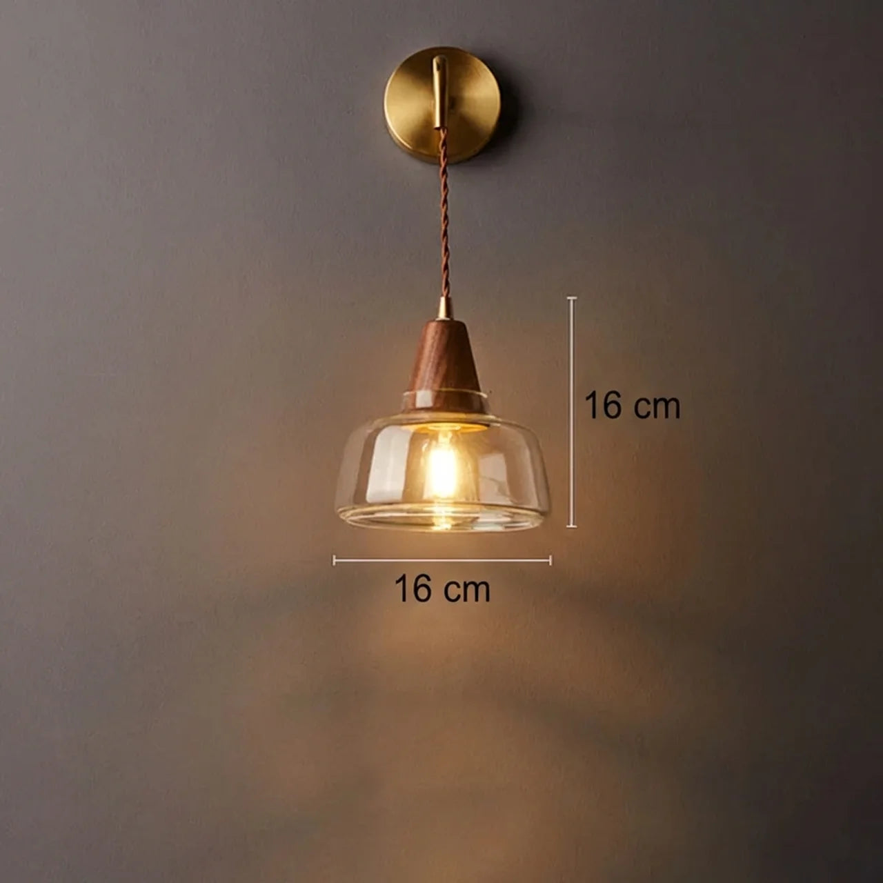 KiyoshiLight | Modern Elegant Glass Cone Wall Sconce Lamp with Walnut Accent 6