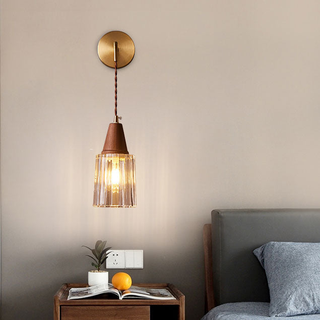 KiyoshiLight | Modern Elegant Glass Cone Wall Sconce Lamp with Walnut Accent 8