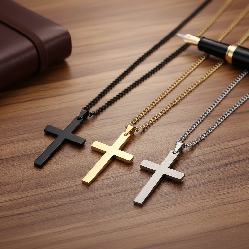 Mens Cross Necklace, Stainless Steel Cross Pendant Necklace with 60 cm Chain, Mens Jewellery for Everyday Wear_00