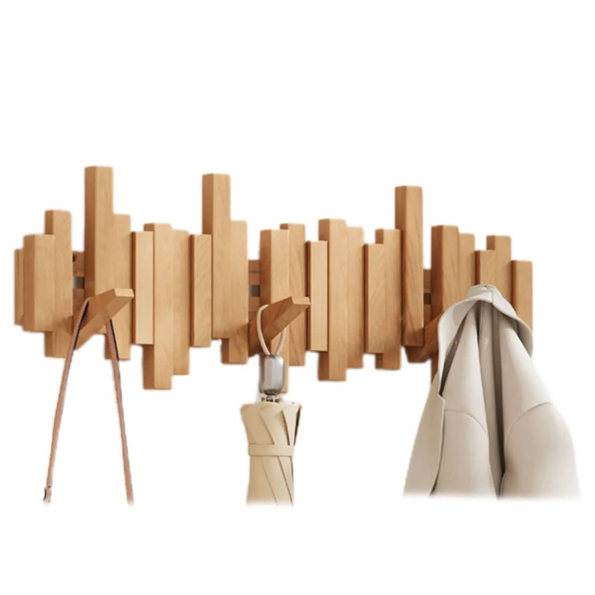 Wall Coat Rack, Wooden Coat Rack with Foldable Coat Hooks, Walnut or Beech Wood Piano Design for Hallway Storage_06