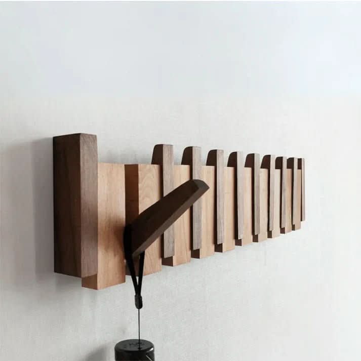 Coat Rack Wall Mounted, Wooden Wall Coat Rack with Folding Hooks in Piano Design, Wall Hooks for Coats, Hallway Storage