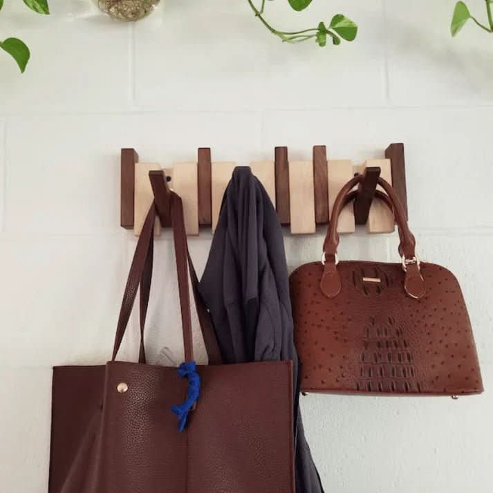 Coat Rack Wall Mounted, Wooden Wall Coat Rack with Folding Hooks in Piano Design, Wall Hooks for Coats, Hallway Storage_03