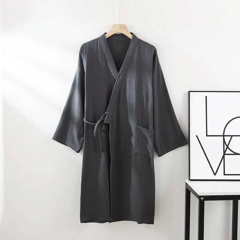 Mens Dressing Gown, Womens Dressing Gown, Lightweight Bathrobe with Tie Belt, Kimono Style Cotton Dressing Gown