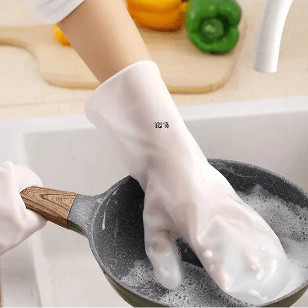 Washing Up Gloves with Bristles, Kitchen Gloves for Dishes and Pots, 32 cm PVC Cleaning Gloves with Scrubber_04