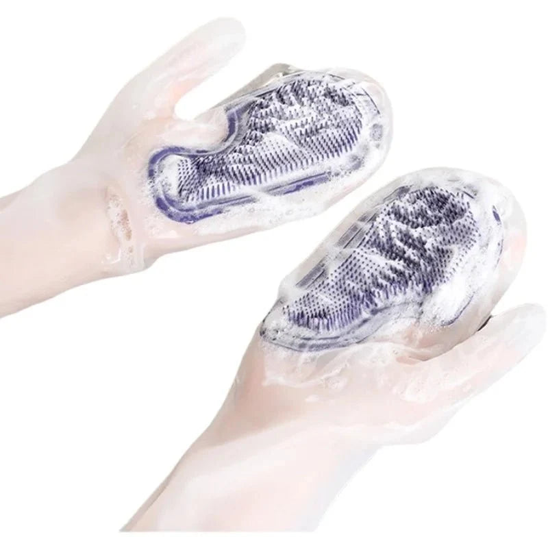 Washing Up Gloves with Bristles, Kitchen Gloves for Dishes and Pots, 32 cm PVC Cleaning Gloves with Scrubber_05