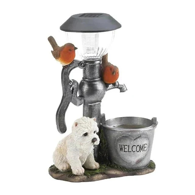 Garden Lights Animal Lamp, Resin Garden Ornaments with Cat Dog or Rabbit Figure, Outdoor Lamps, Garden Figurines_04