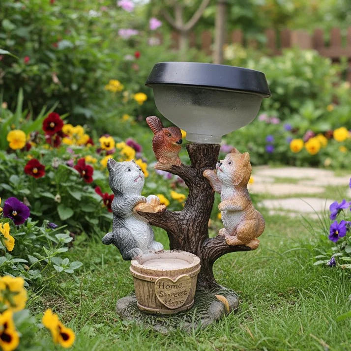 Garden Lights Animal Lamp, Resin Garden Ornaments with Cat Dog or Rabbit Figure, Outdoor Lamps, Garden Figurines