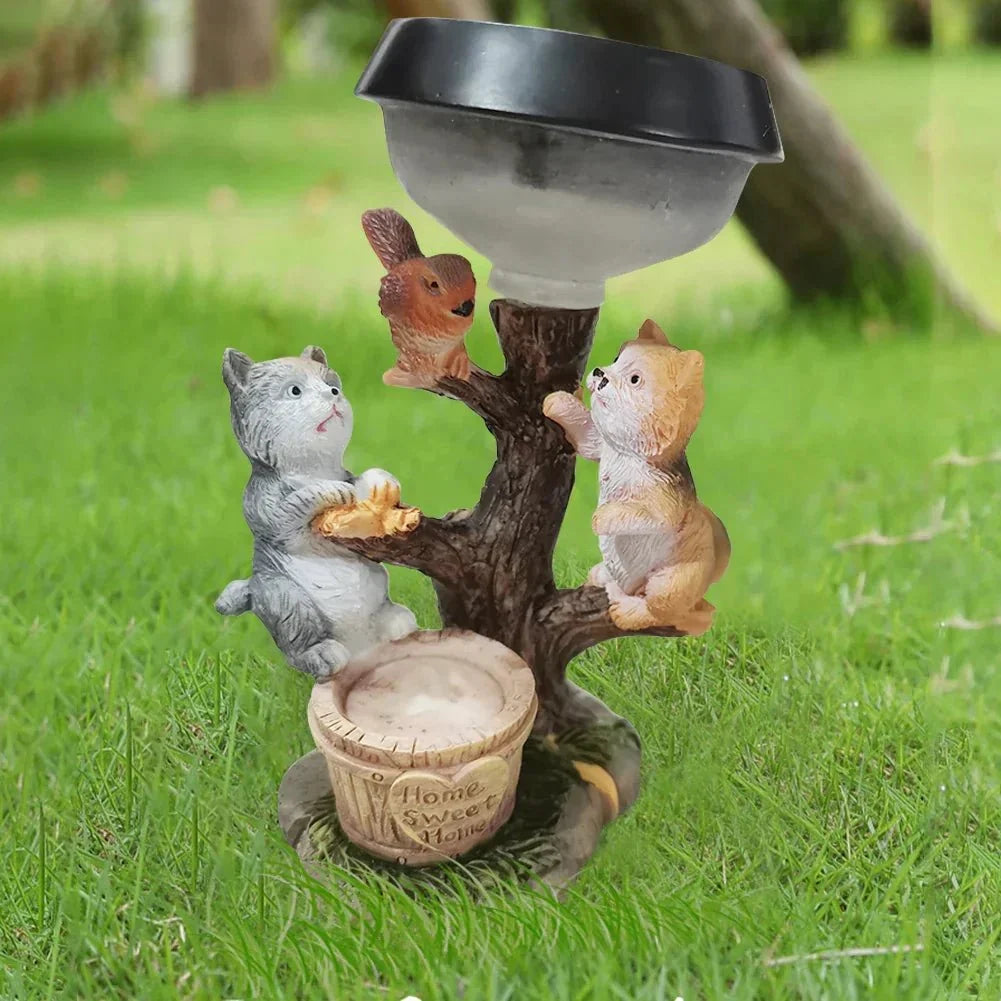 Garden Lights Animal Lamp, Resin Garden Ornaments with Cat Dog or Rabbit Figure, Outdoor Lamps, Garden Figurines_02