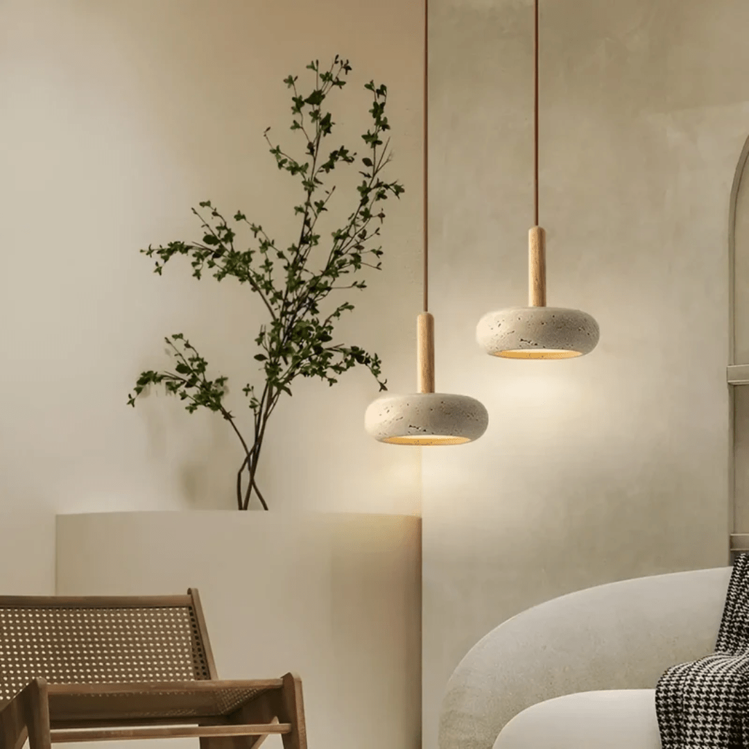 LED Ceiling Light, Wooden Pendant Light with Stone Shade, Retro Hanging Light Fittings in Japanese Style_04