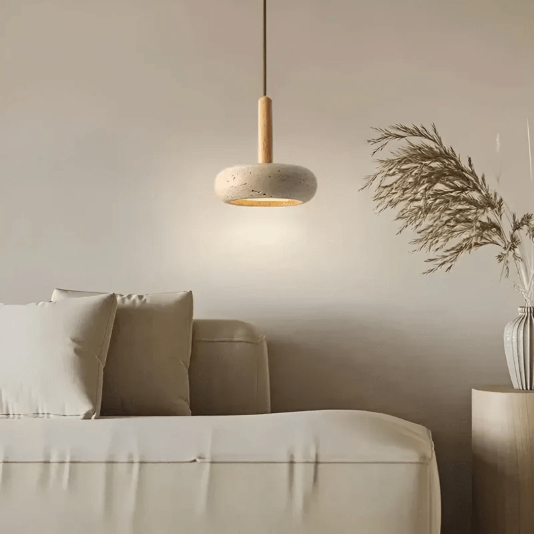 LED Ceiling Light, Wooden Pendant Light with Stone Shade, Retro Hanging Light Fittings in Japanese Style_05