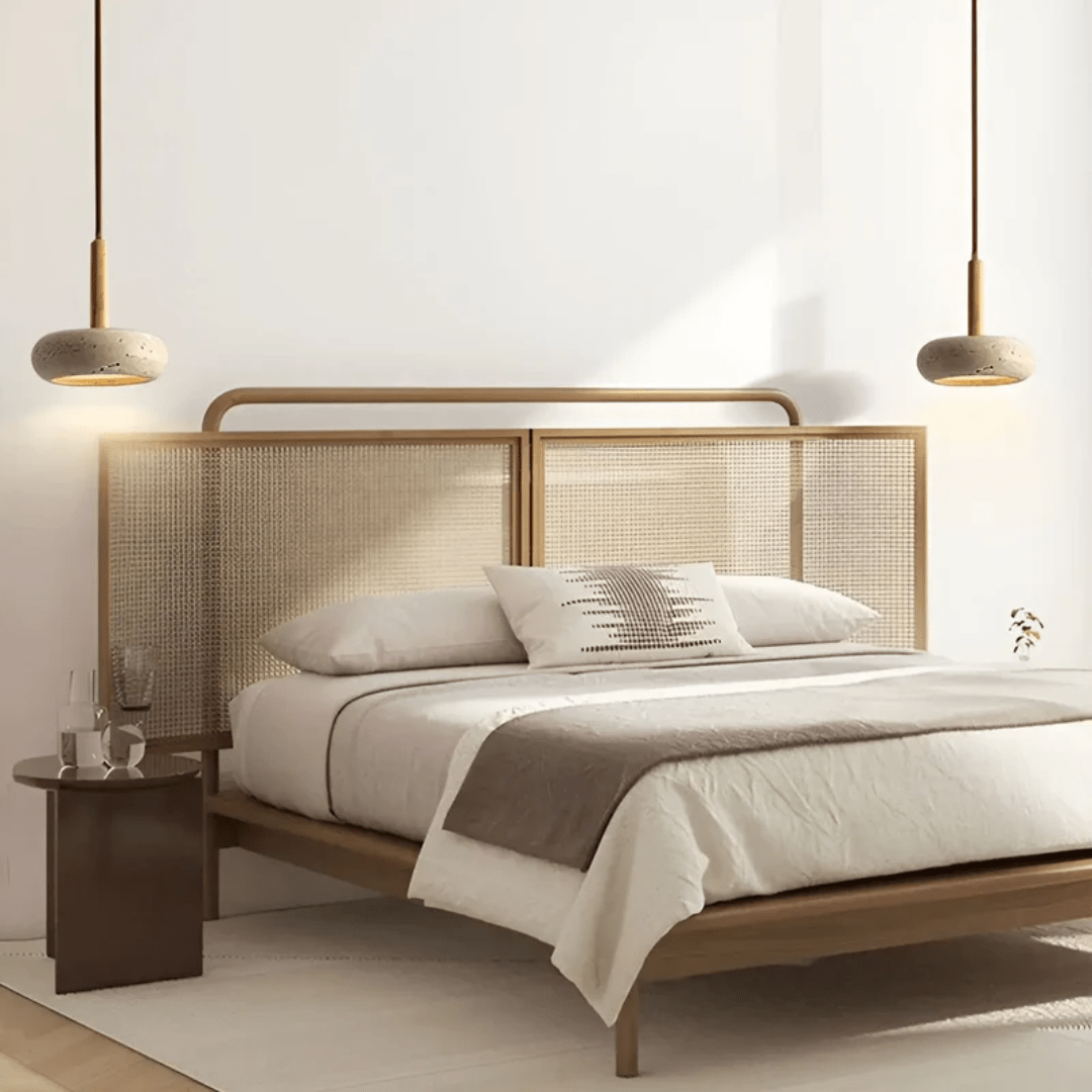 LED Ceiling Light, Wooden Pendant Light with Stone Shade, Retro Hanging Light Fittings in Japanese Style_06