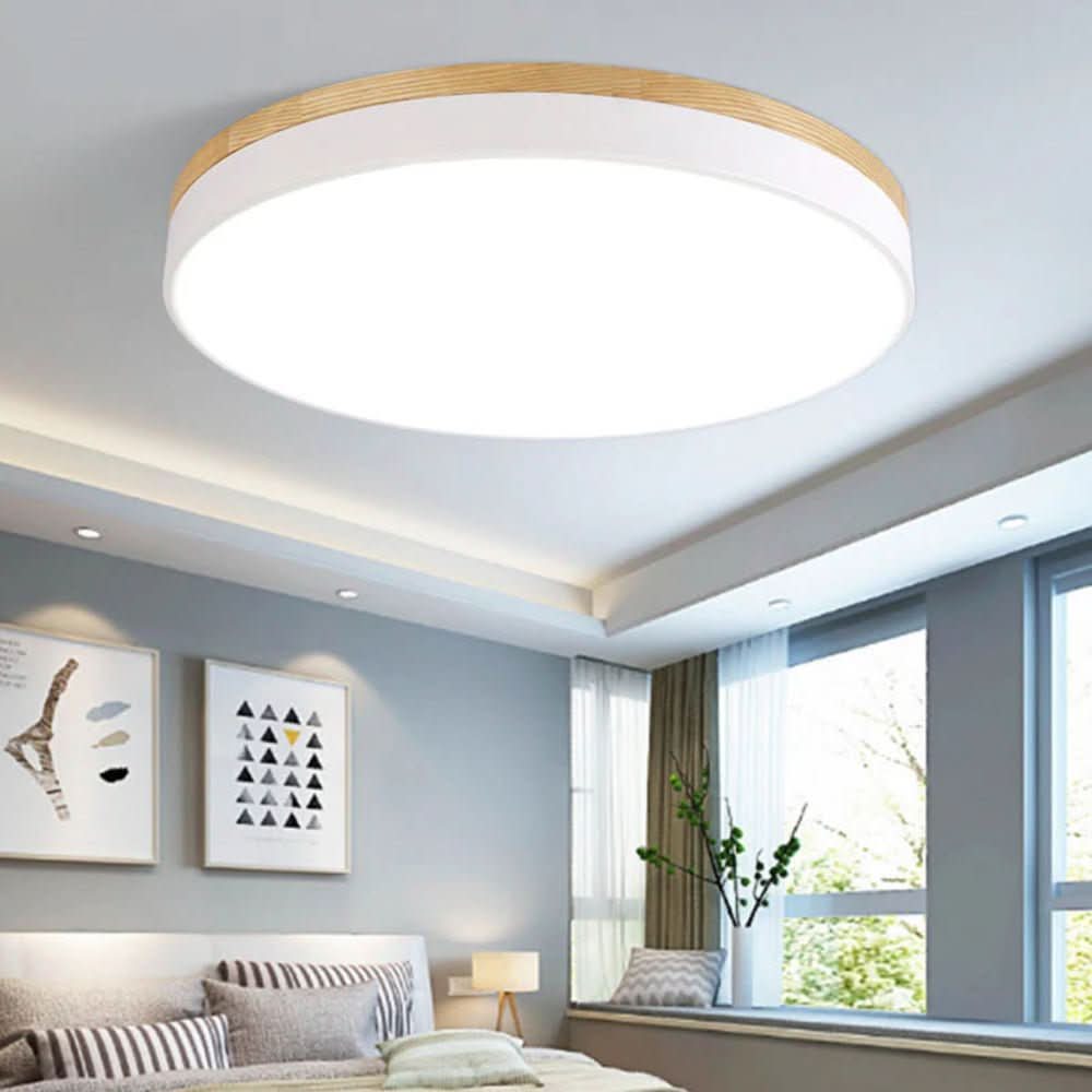 Ceiling Lights, Flush Ceiling Light Fitting in Wood and Metal, Wooden Ceiling Light for Bedroom, Kitchen Lighting_05