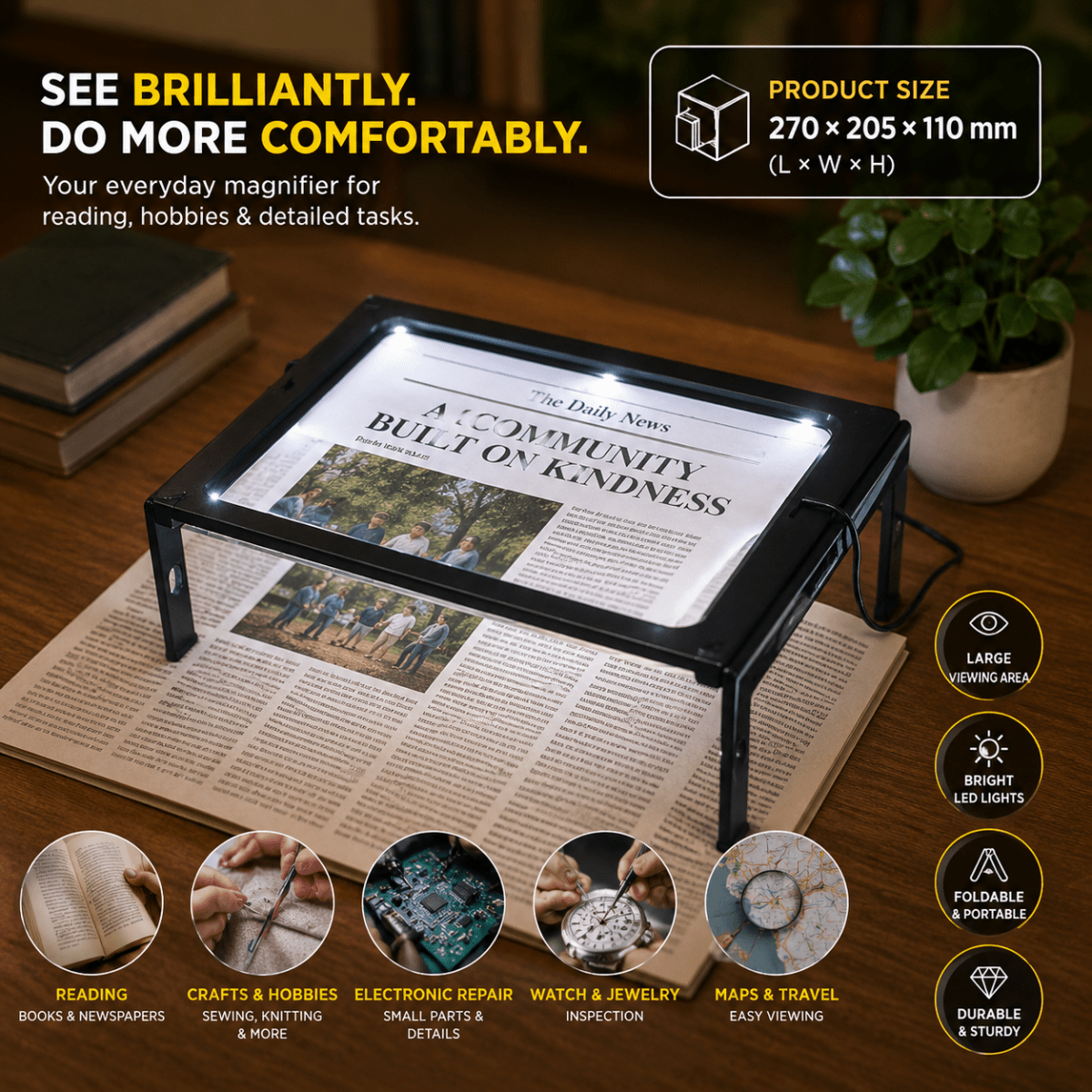 Hands Free Reading Magnifier 3x, Magnifying Glass with Light for Reading, Magnifier for Crafts and Sewing with LED_04