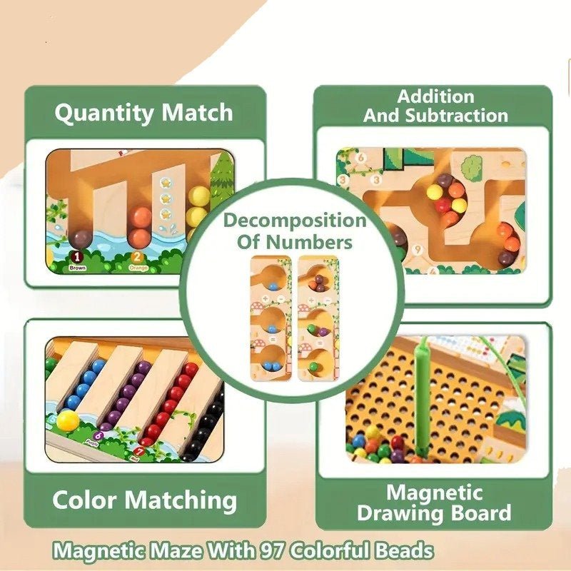 Magnetic Maze Board with Numbers and Colours, Wooden Montessori Toys, Educational Toys for 3 Year Olds, Number Puzzle_02