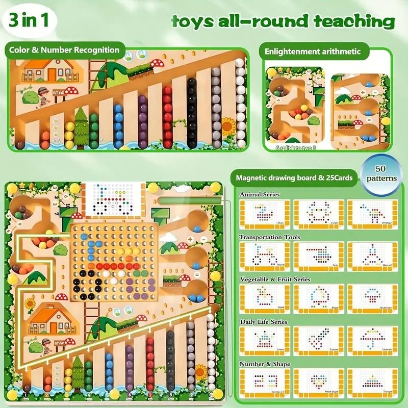 Magnetic Maze Board with Numbers and Colours, Wooden Montessori Toys, Educational Toys for 3 Year Olds, Number Puzzle_07